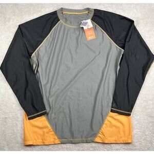 UVSkinz Shirt Mens XL Black Yellow Long Sleeve UPF 50 Sunwear Surf Swim Fish